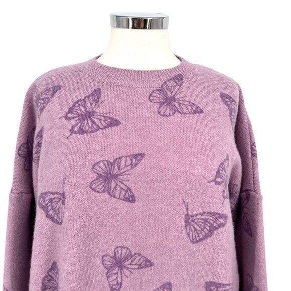 Le Lis Collection Butterfly Print Purple Oversized Sweater Size Medium - Picture 2 of 12